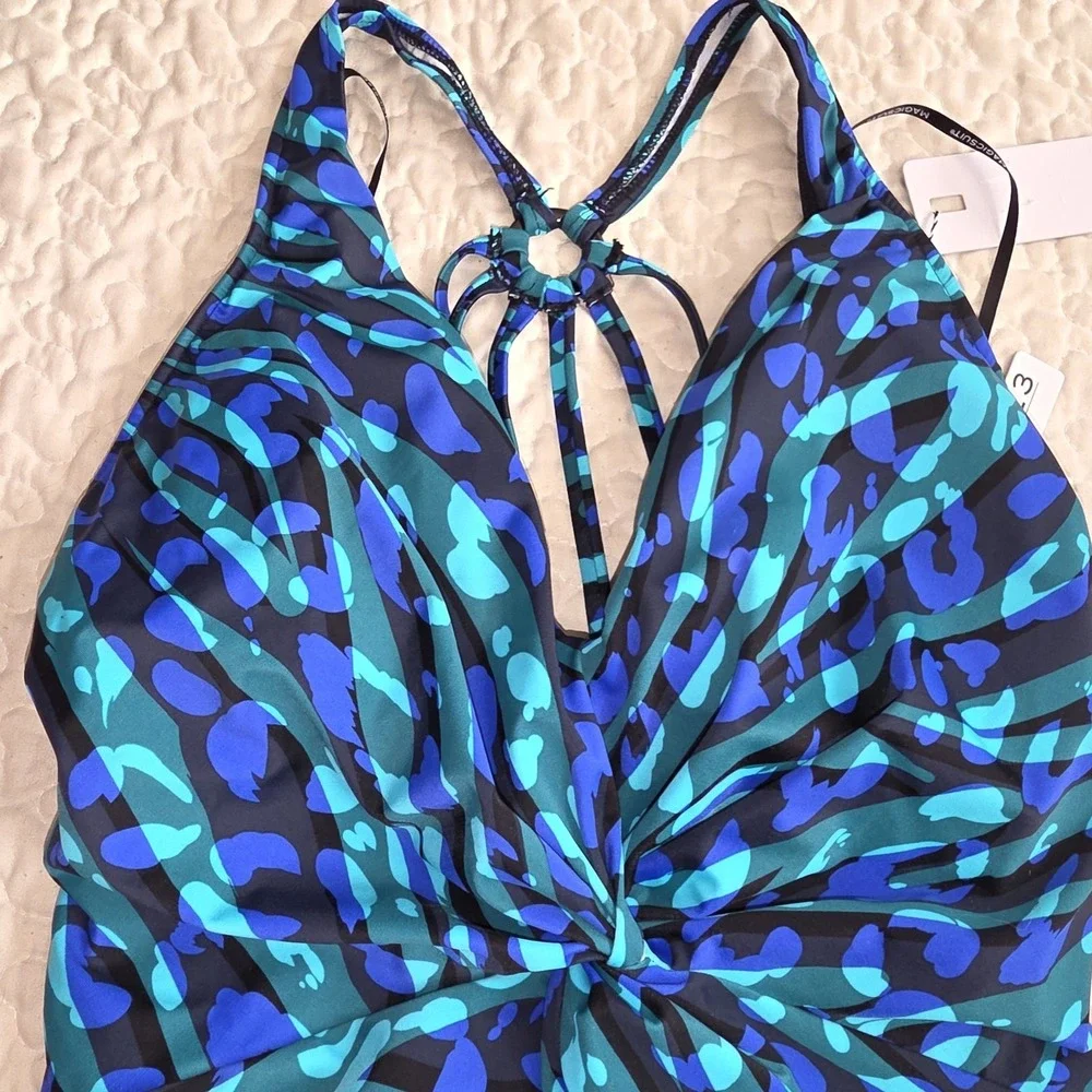 Magicsuit Slimming One Piece Swimsuit Blue Animals Print Bathing Suit Size 14